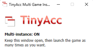 The TinyAcc app window showing Multi-instance: ON
